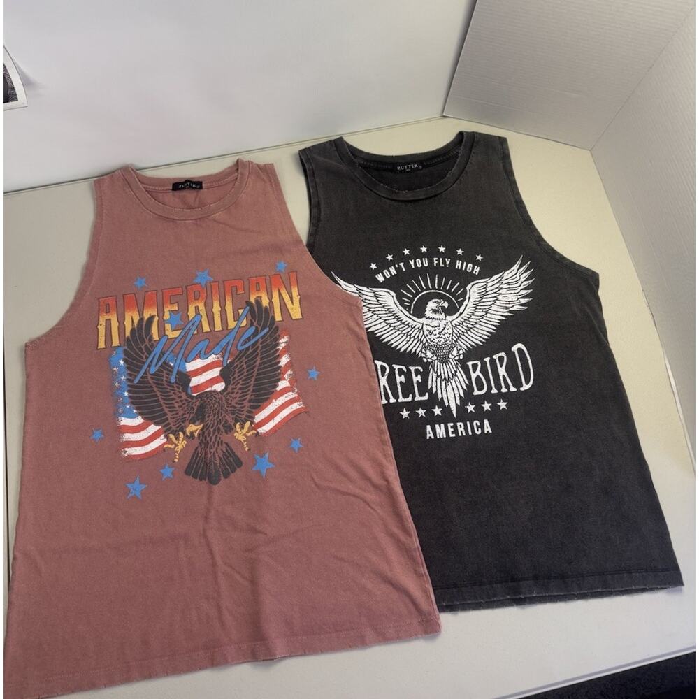 Lot of 2 Zutter Graphic Muscle Tanks American Made and Free Bird America - Picture 3 of 13